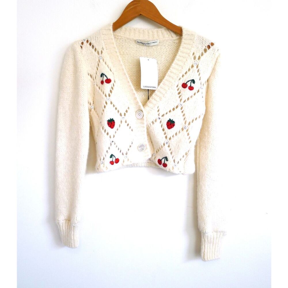 ALESSANDRA RICH ITALY Fruit Alpaca Blend Cardigan Sweater YOOX 40 S NWT $1380 - Picture 3 of 16
